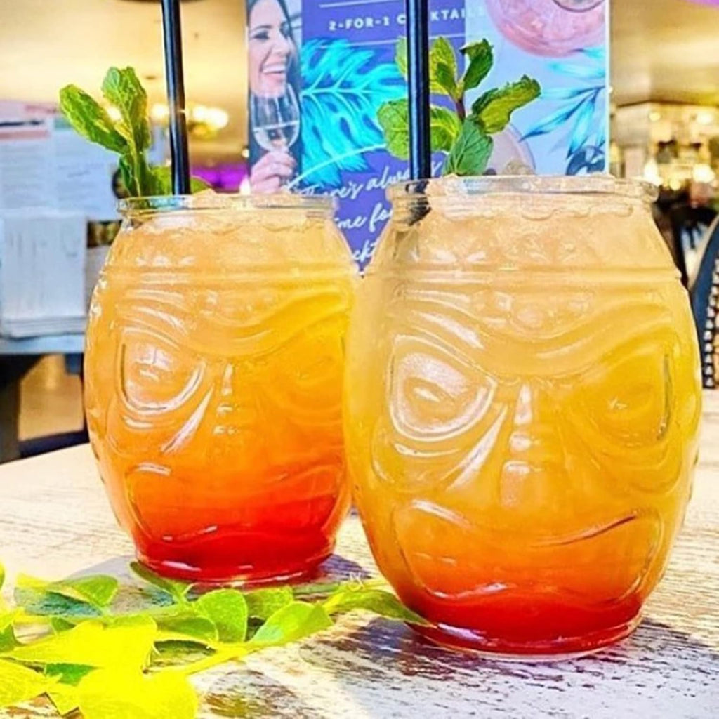 Tiki Glass Mug 6 Pack, 16 Oz Clear Cocktail Cups for Mai Tai and Luau Party D269