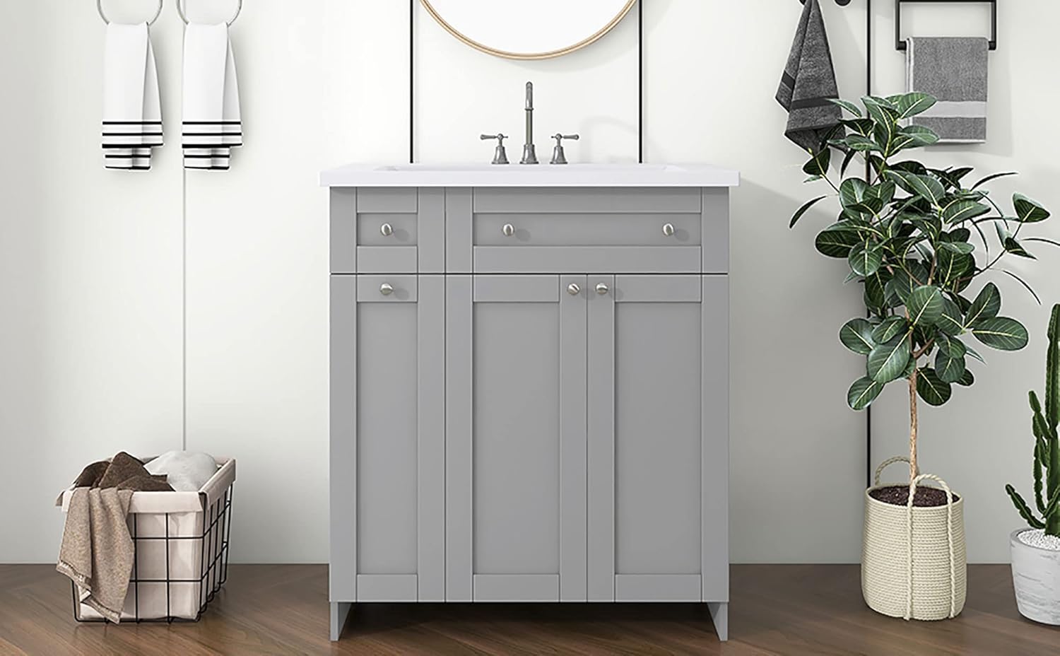 Bathroom Vanity with Single Sink and Storage Cabinet C979