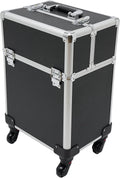 4 in1 Rolling Makeup Case Cosmetic Train Case with 4 Trays, Makeup Cart Barber Case Traveling Trunk with Locks for Professional Make-up Artists, Hairdressers, Nail Technicians