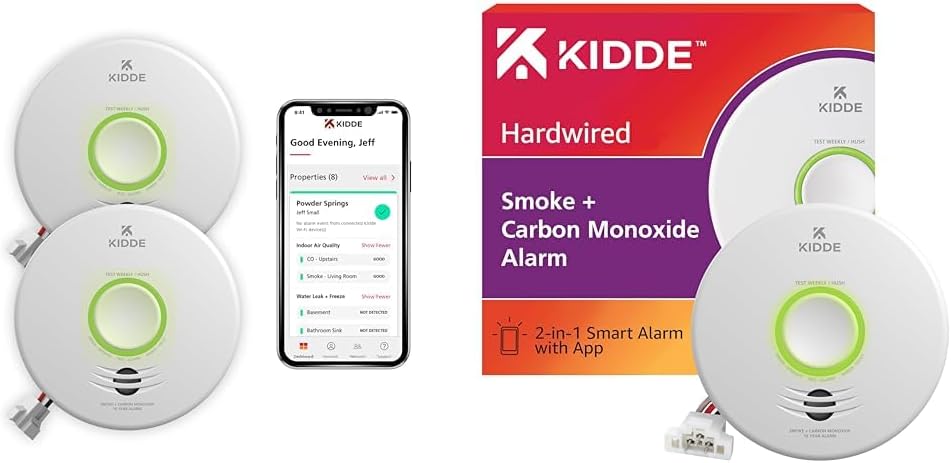 Kidde Smart Smoke & Carbon Monoxide Detector WiFi Alexa Compatible Hardwired w/Battery Backup Voice App Alerts 2 Pack + 1 Detector