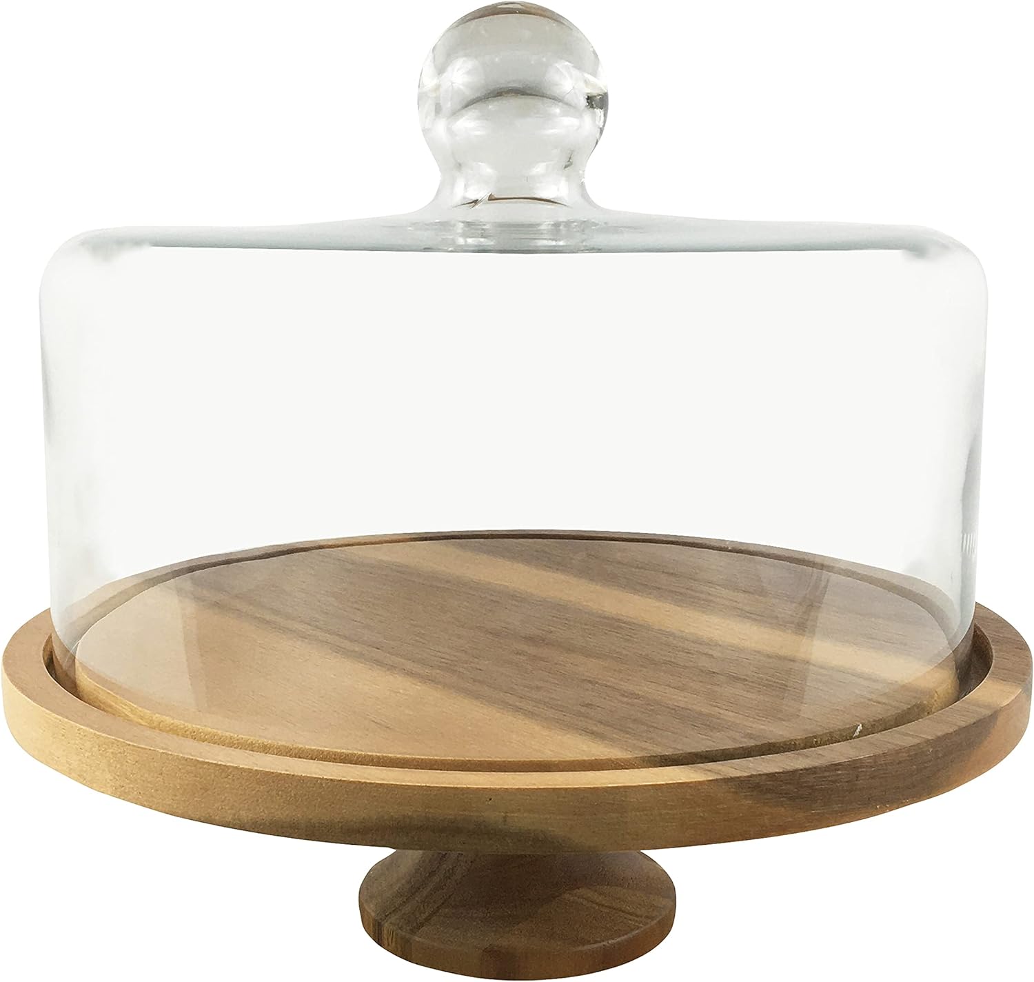 Large Cake Stand with Glass Dome and Wood Pedestal O711810