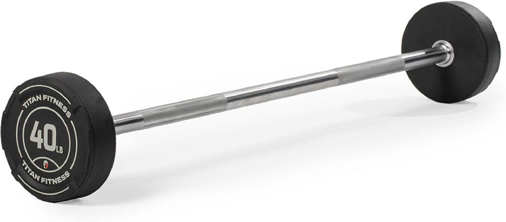 Titan Fitness 40 LB Rubber Straight Fixed Barbell, Pre-Loaded Weight Bar for Strength Training & Weightlifting