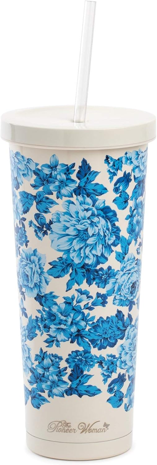 Stainless Steel Tumbler Set 24 Oz, Red and Yellow Floral Design T65435