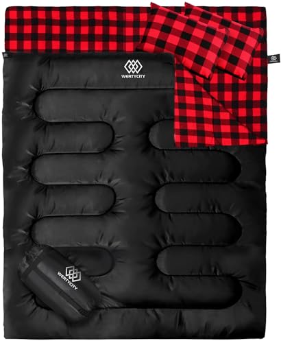 Double Sleeping Bag with Pillow, Extra Large 2 Person Camping Sleeping Bags Lightweight for Adults Kids Backpacking Hiking 3 Seasons