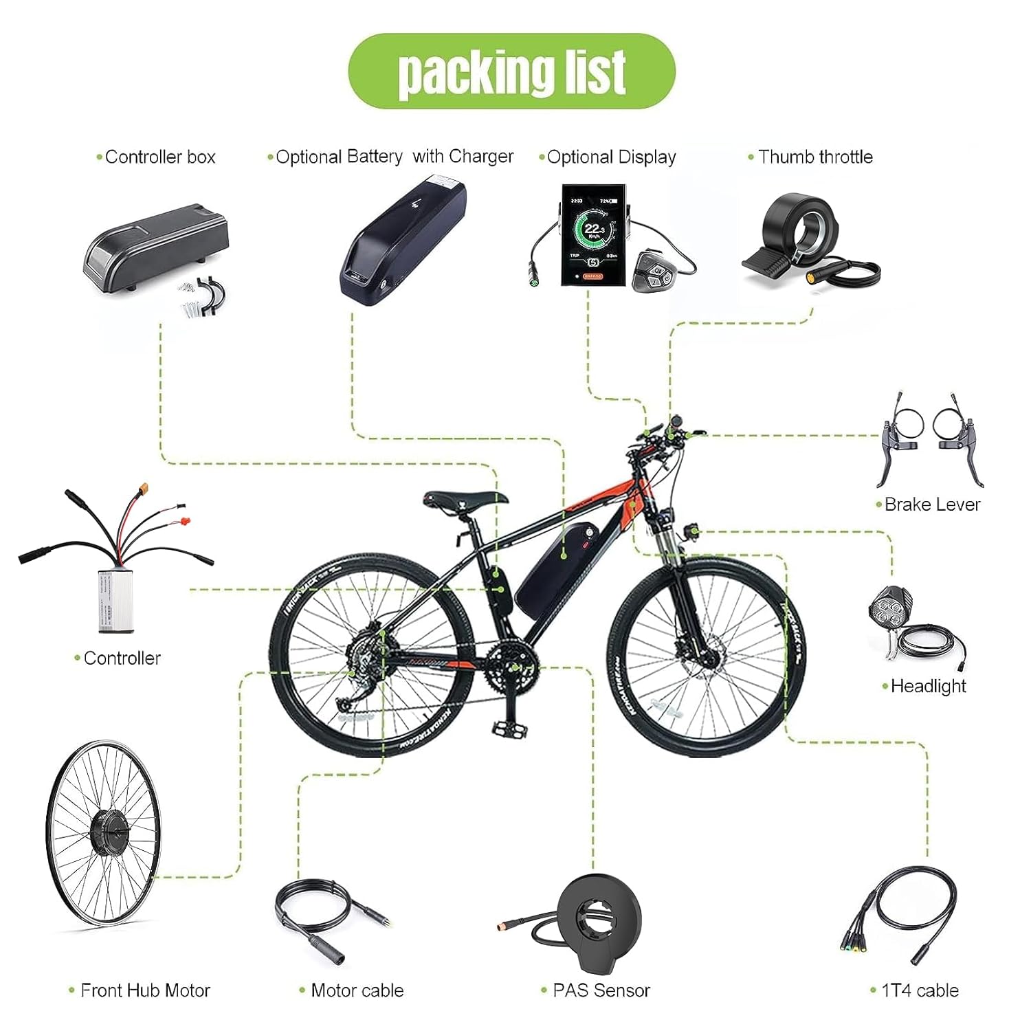 48V 500W Front Hub Motor Electric Bike Conversion Kit for 26"/700C Wheel U12873