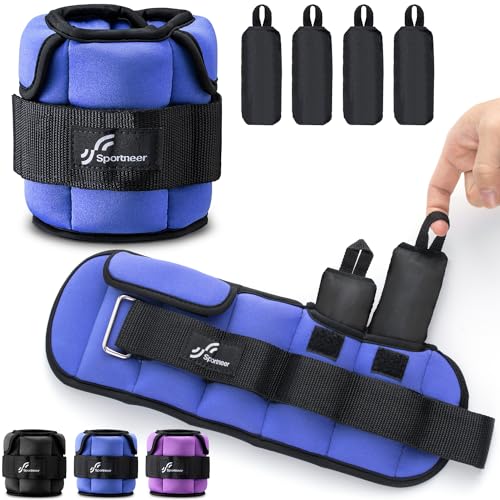 Sportneer Adjustable Ankle Weights for Women and Men：1 Pair 1 2 3 4 6 7 8 10 lbs Upgraded Easily Adjustable Leg Weight, Weighted Wrist Weight Strap for Gym, Fitness, Workout, Walking, Dancing