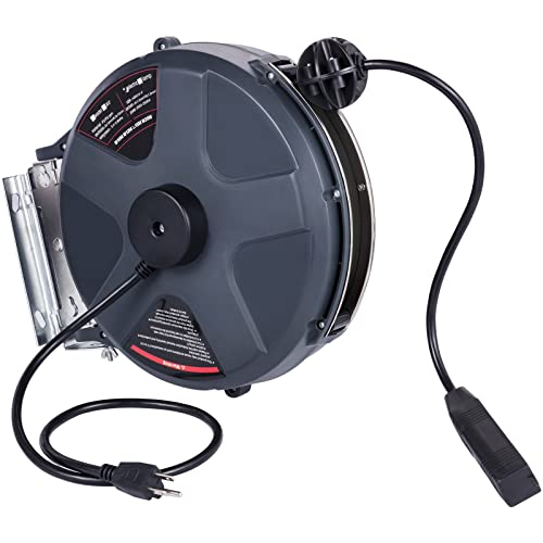 Retractable Extension Cord Reel 50 FT Heavy Duty Power Cord with Lighted Triple Tap Outlet H688258