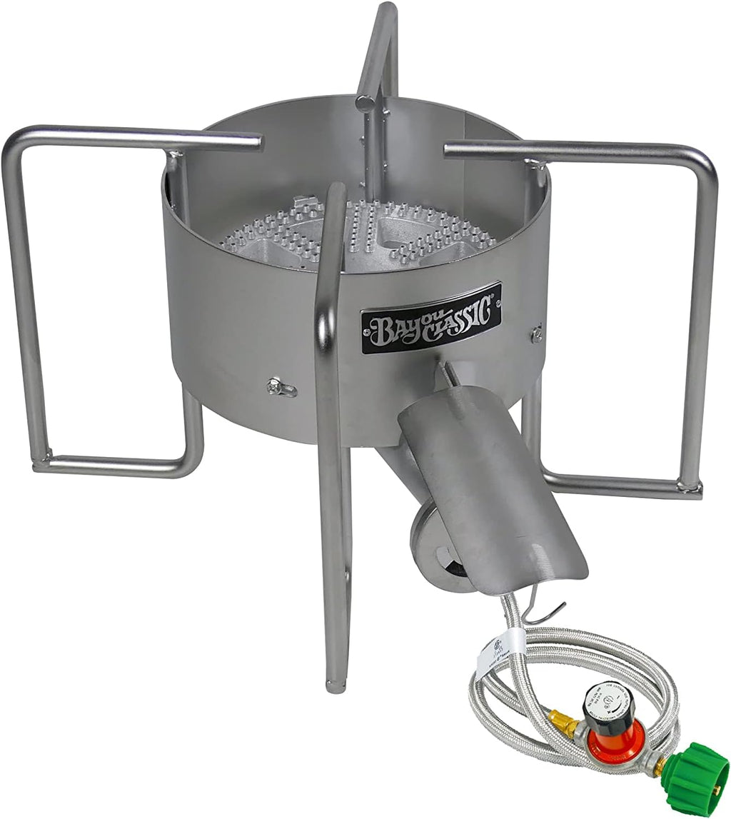 Bayou Classic SAB6 Stainless Bayou Banjo Cooker - 22-in Propane Burner for Outdoor Cooking - Crawfish Boiler, Homebrew Burner, Fits Large Stock Pots, Cast Iron Kettles - Seafood Boil Pot, Stew, Gumbo