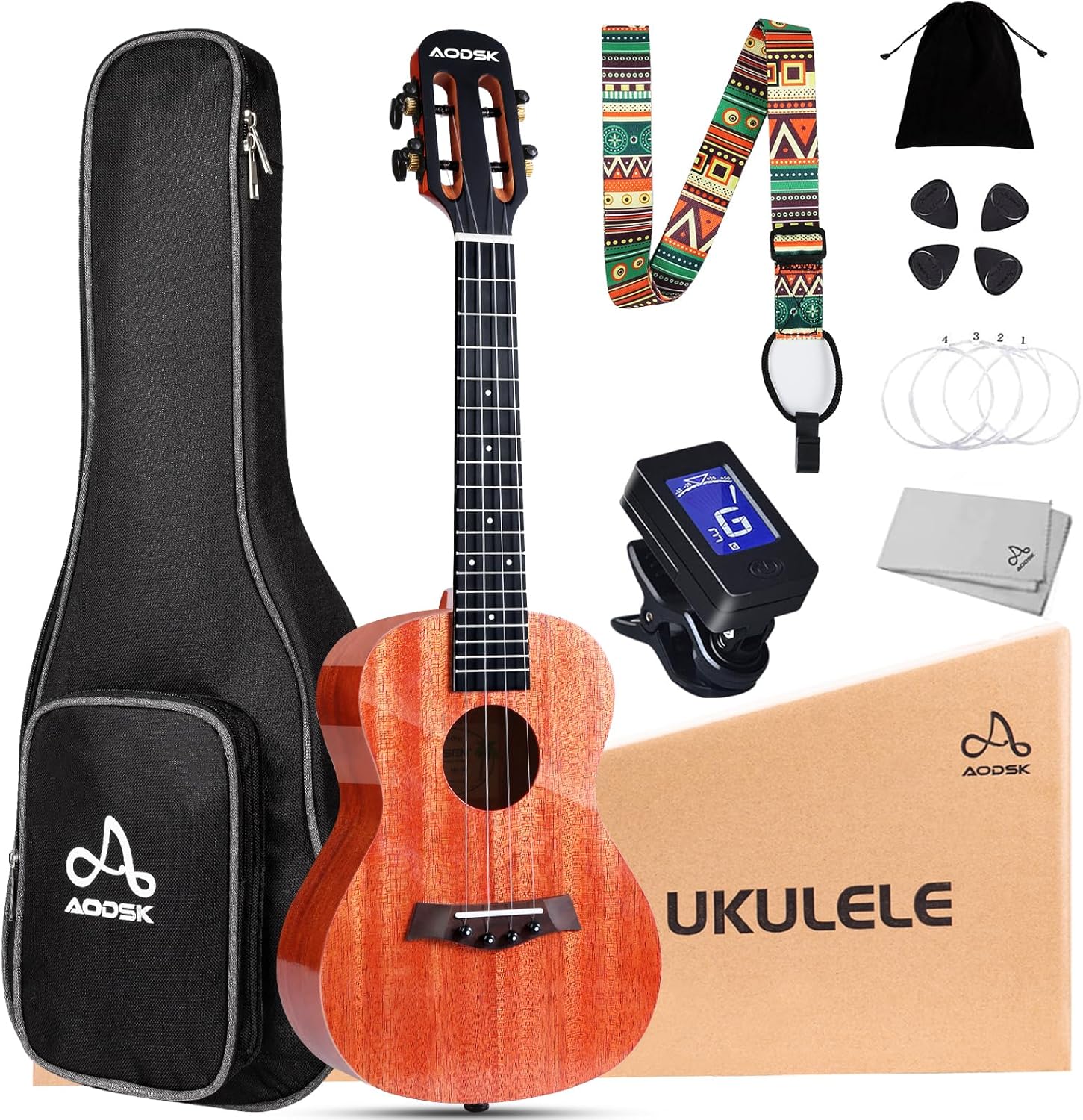 Ukulele for Beginners Kit,Solid Mahogany 23 Inch Concert Ukelele Starter Bundle Kit with Free Gig Bag Strap,Professional Acoustic Ukelele Four String Wooden Hawaiian Uke for Kids.Ukulele Lessons