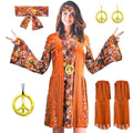 60s 70s Outfits for Women Hippie Costume Disco Dress,Halloween Party Dress Set