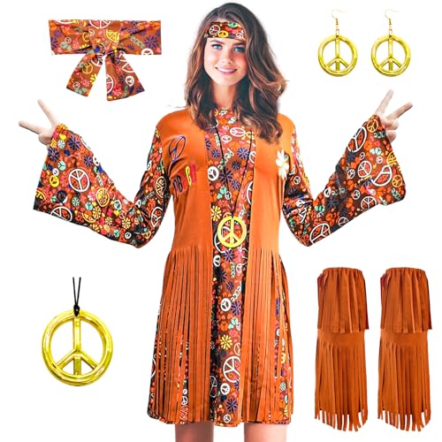 60s 70s Outfits for Women Hippie Costume Disco Dress,Halloween Party Dress Set