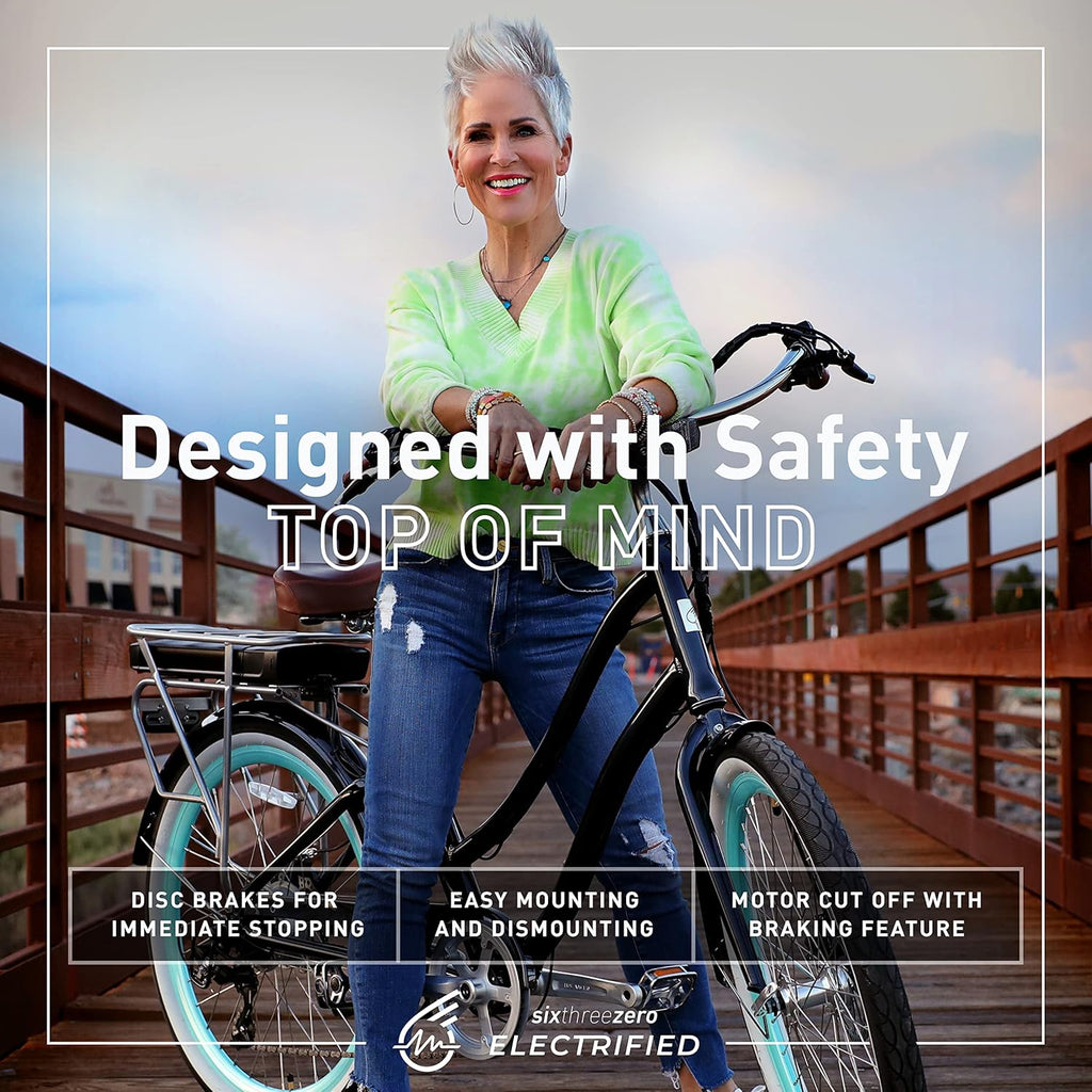 Women's Electric Bike, 7-Speed Step Through Beach Cruiser, 26 Inch Wheels M6546