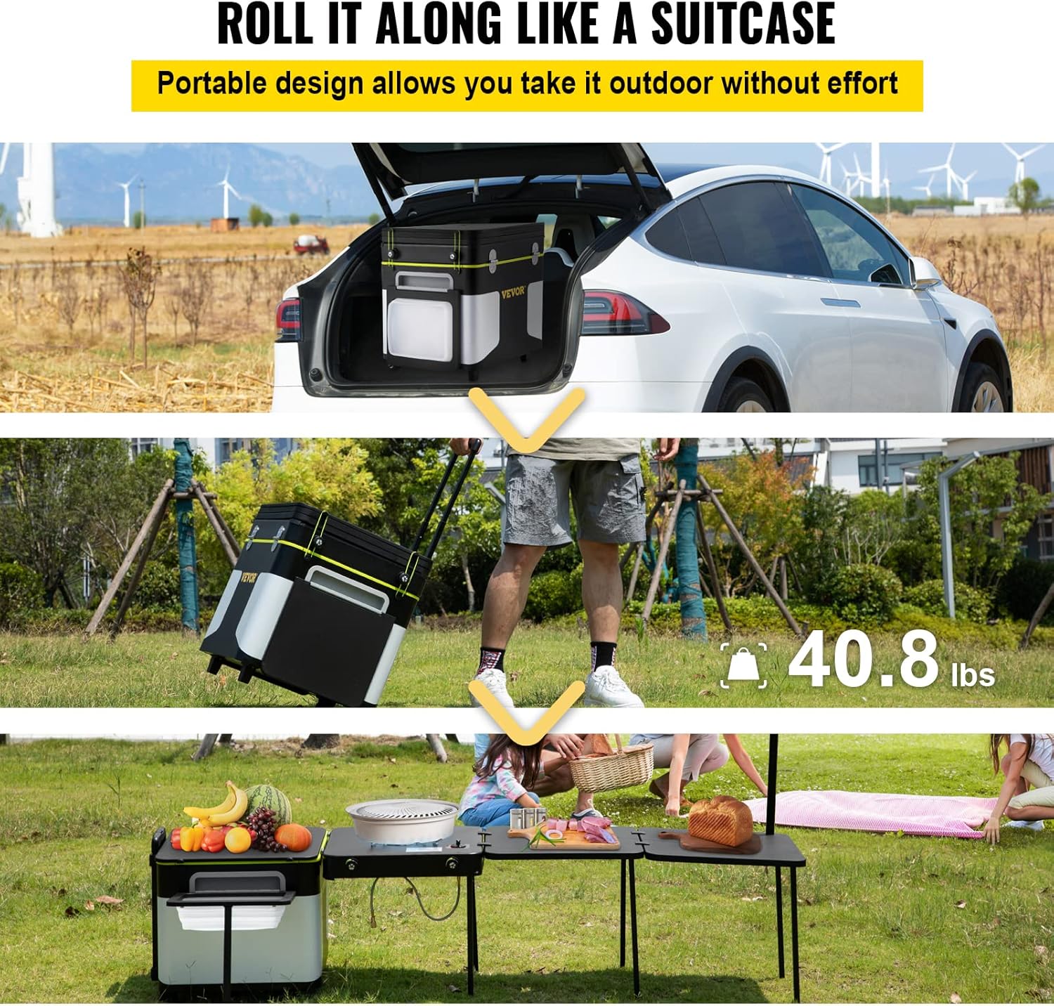 Camping Kitchen Outdoor Cooking Station with Wheels and Windproof Stove S56362