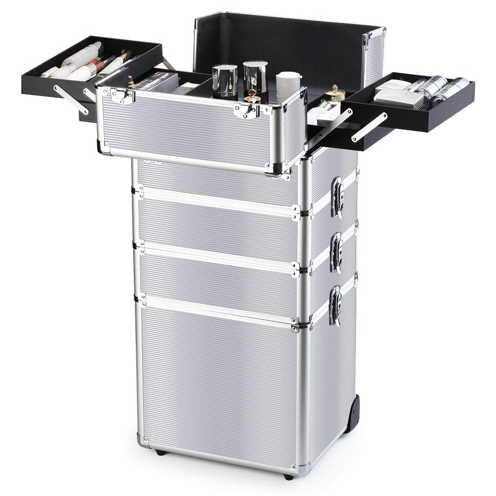 Rolling Makeup Train Case with Folding Trays W4514