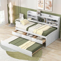 Harper & Bright Designs Twin Size Captain Bed with Built-in Bookshelves/3 Storage Drawers/Trundle, Wooden Twin Daybed Bed Frame for Kids Teens Dorm Bedroom Multipurpose Guest Room, White Wash