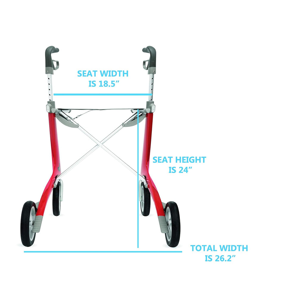 Carbon Ultralight Rollator Walker with Organizer Bag, Wide Track, Red L288775