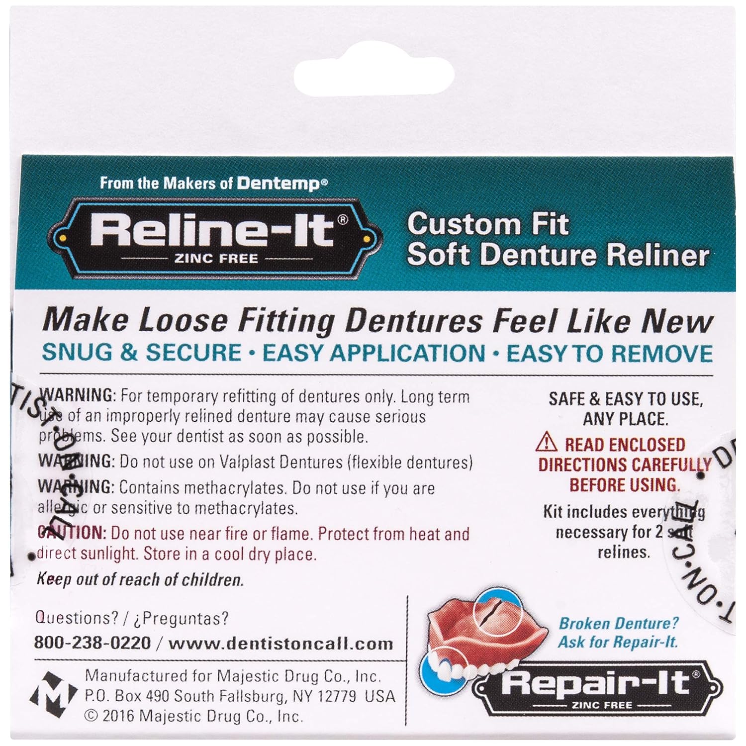 Denture Reliner Kit for Upper & Lower Dentures, Easy Application F551