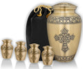 Trupoint Memorials Cremation Urns for Adult - Holds 0.75 Lbs. Per Mini Urn, 2.75" x 1.75" Mini Cremation Urns, Keepsake Burial Urns with Case & Bags - Cross Bronze.