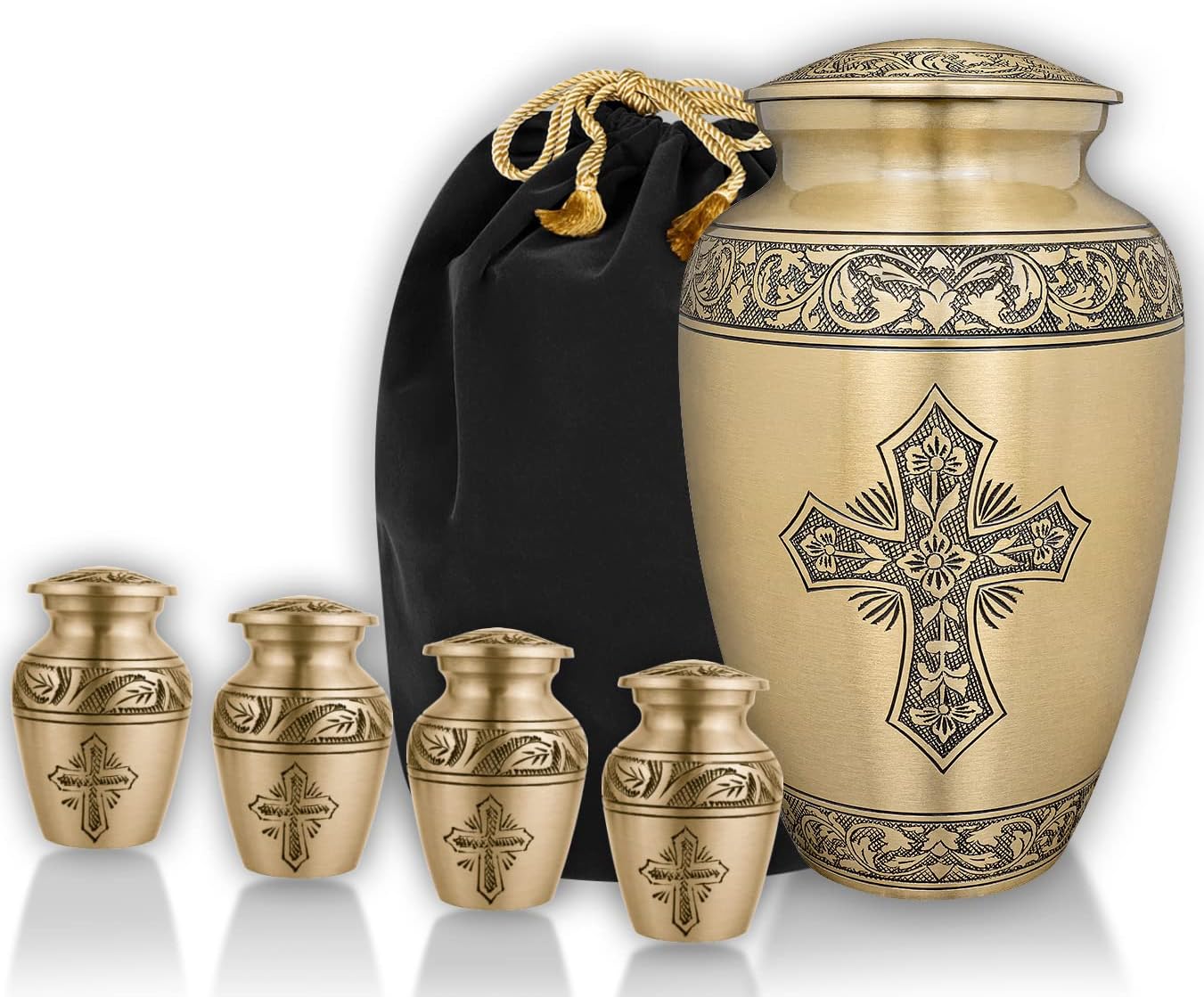 Trupoint Memorials Cremation Urns for Adult - Holds 0.75 Lbs. Per Mini Urn, 2.75" x 1.75" Mini Cremation Urns, Keepsake Burial Urns with Case & Bags - Cross Bronze.