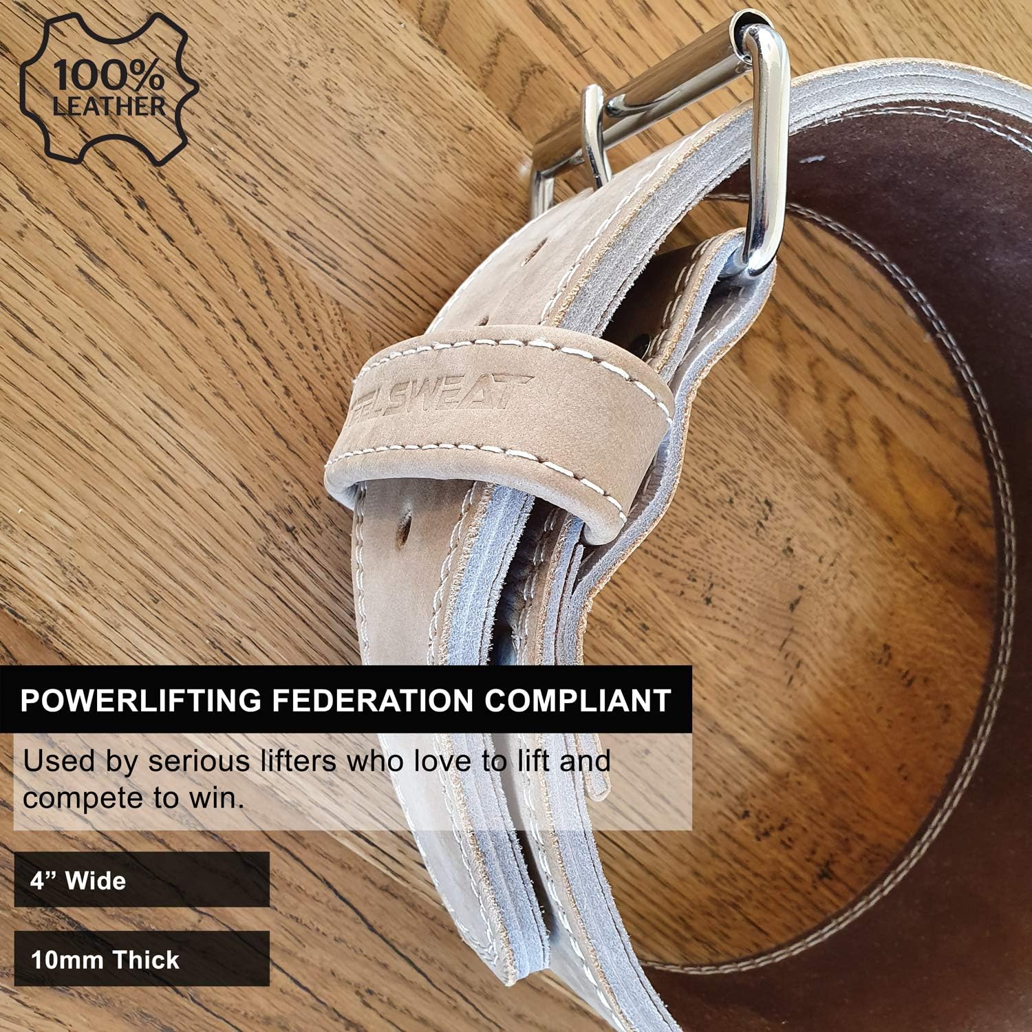 Weight Lifting Belt - 4 Inch Wide - 10mm - Single Prong - Vegetable Tanned Leather G901