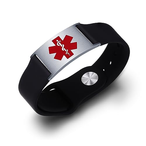 Personalized Sport Medical Alert Bracelets for Women Men - Custom Medical ID Bracelets with Free Engraving - Hook and Loop/Elastic/Stainless Steel/Silicone Watch Wristband Emergency Bracelet