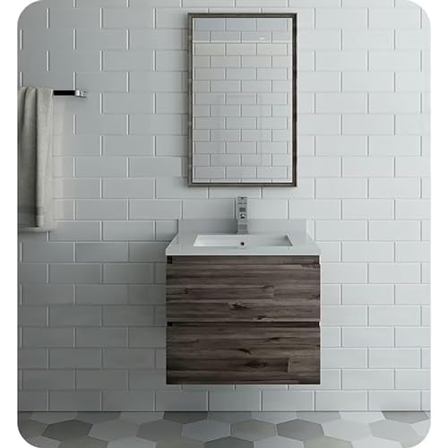 24 Inch Wall Hung Modern Bathroom Vanity with Quartz Countertop and Ceramic Sink Z371