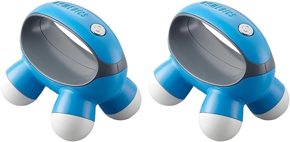 Homedics, Quatro Mini Hand-Held Massager with Hand Grip, Battery Operated Vibration Massage, 4 Massage Nodes, Powered by 2 AAA Batteries (Included), Assorted Colors (Pack of 2)