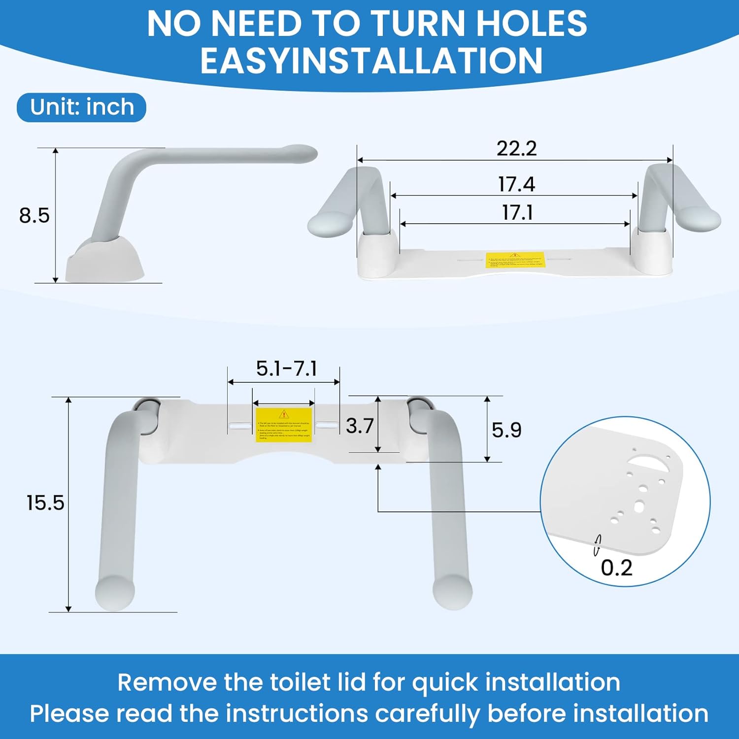 Toilet Safety Rails for Elderly, Heavy Duty with Foldable Handles U97064