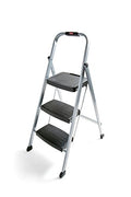 Rubbermaid RM-3W-2W Steel Frame 3-step Folding Step-stool with Hand Grip and Plastic Steps, 250-pound Capacity, White Finish (Amazon Exclusive)