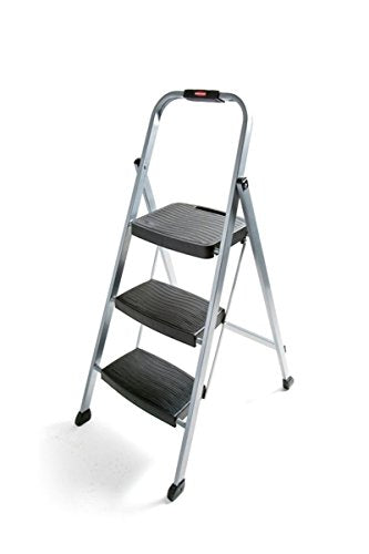 Rubbermaid RM-3W-2W Steel Frame 3-step Folding Step-stool with Hand Grip and Plastic Steps, 250-pound Capacity, White Finish (Amazon Exclusive)