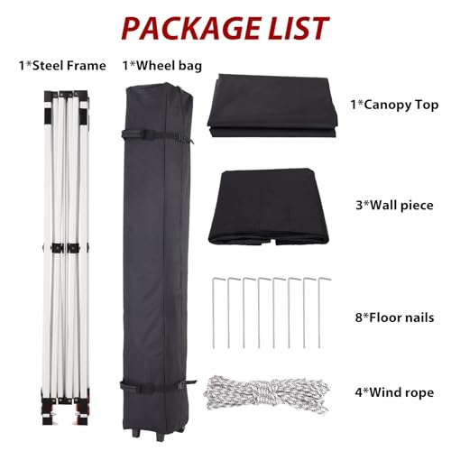 Pop Up Canopy Tent 10x10ft with 3 Sidewalls and Wheeled Bag D95987
