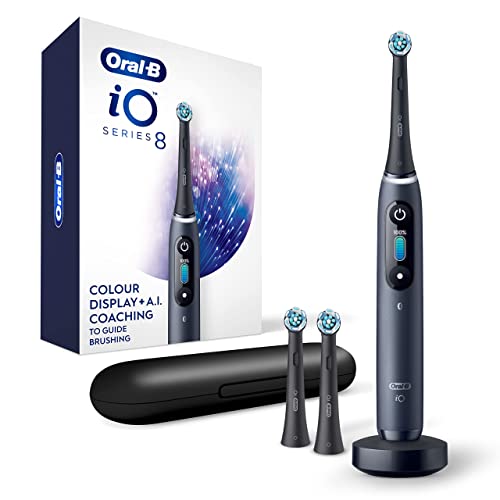 Oral-B iO Series 8 Rechargeable Electric Toothbrush with Pressure Sensor to Protect Gum, 2 Minute Timer, 6 Cleaning Settings, 3 Replacement Toothbrush Heads, Magnetic Charger, and Travel Case, Violet