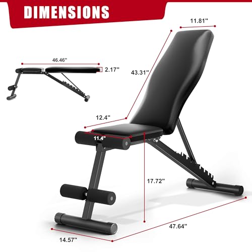 Adjustable Weight Bench for Home Gym, 700 LB Capacity, Incline/Decline Strength Training E5024