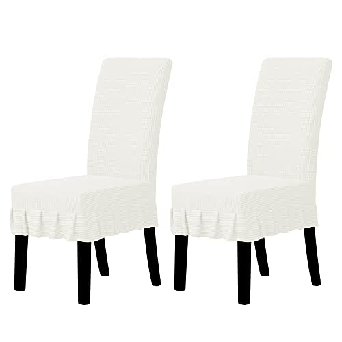 Easy-Going Dining Chair Covers Stretch Parsons Chair Slipcover with Skirt Chair Covers for Dining Room Restaurant Banquet (2 PCS, White)