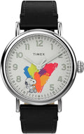 Timex 40 mm Standard X Peanuts Snoopy Rainbow 3-Hand Leather Strap Watch Black One Size