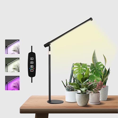 Grow Light for Indoor Plants, Full Spectrum LED Desk Plant Light with Stand, Standing Growing Lamp with Auto Timer, Dimmable Brightness, Adjustable Height for Small Plant Growth Seed Starting