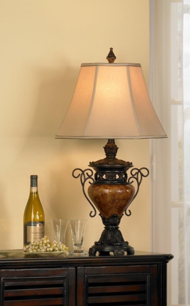 Traditional Style Table Lamp 31.5" Tall Bronze Brown Urn Design with Fabric Shade Q534122