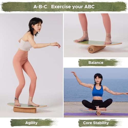 Surf Balance Board Trainer with Roller Wooden Exercise Balancing Stability Trainer I8359