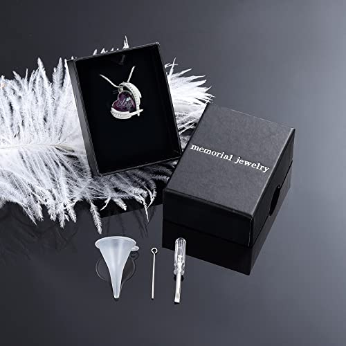 Crystal Cremation Urn Necklace for Ashes, Stainless Steel Memorial Pendant with Filling Kit K839