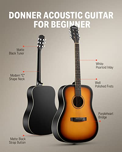 Acoustic Guitar Beginner Kit with Gig Bag, Strap, Tuner, Black T8814
