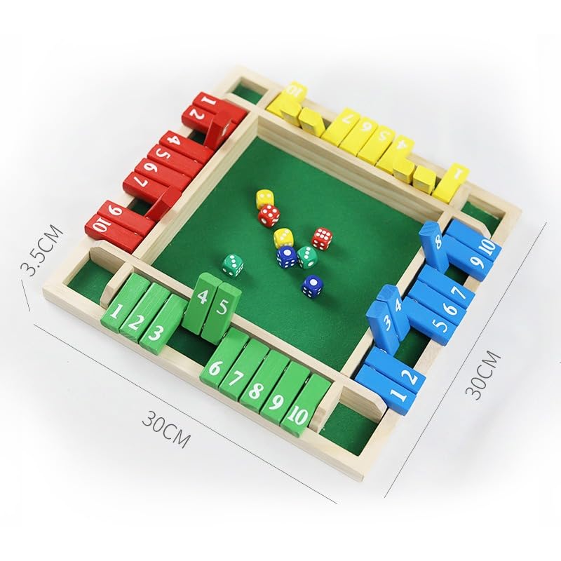 Shut the Box Dice Game, 12 Inches, 2-4 Player Wooden Tabletop Math Game H71444