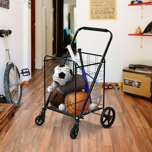 Folding Shopping Cart with Wheels, Portable Grocery Cart for Seniors T5804