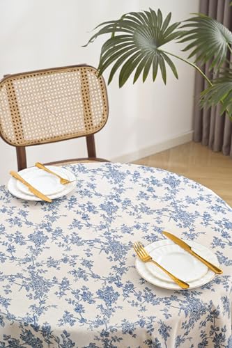 Rustic Floral Round Tablecloth 55 Inch, Machine Washable Cotton Linen W347352
