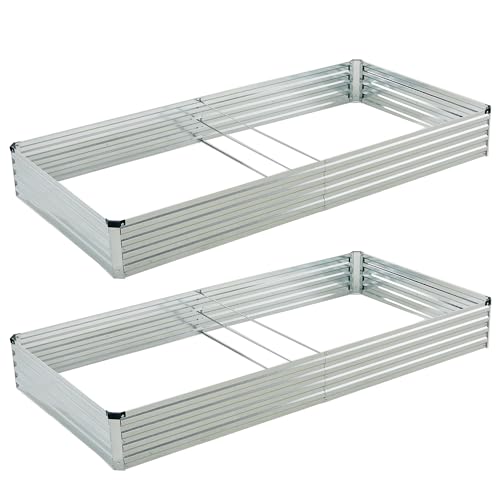 8x2x1ft(2 Pack) Galvanized Raised Garden Bed,Outdoor Planter Box Metal Patio Kit Planting Bed for Vegetables Flowers Herb,Silver