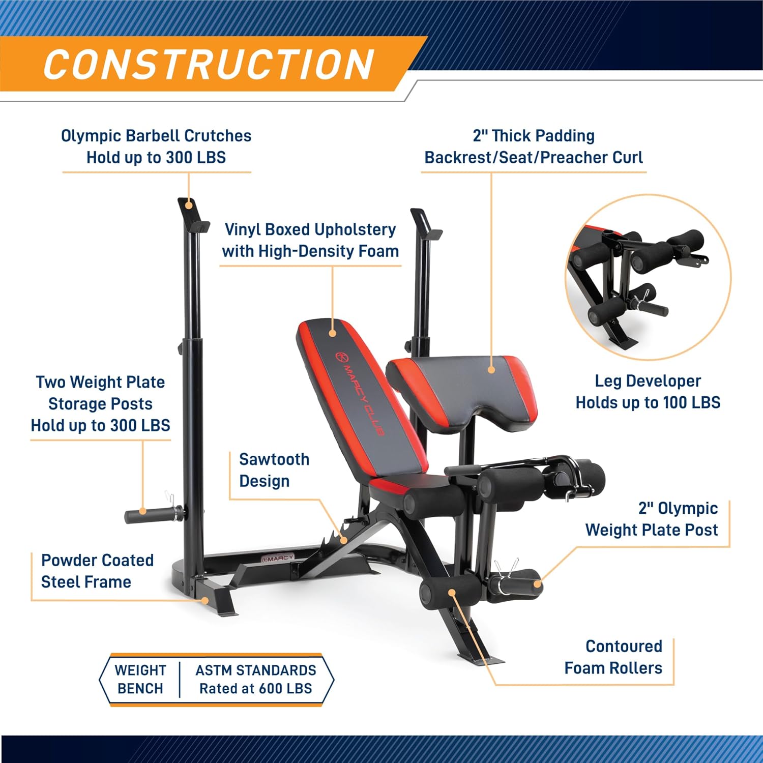 Adjustable Olympic Weight Bench with Leg Developer and Squat Rack B25420
