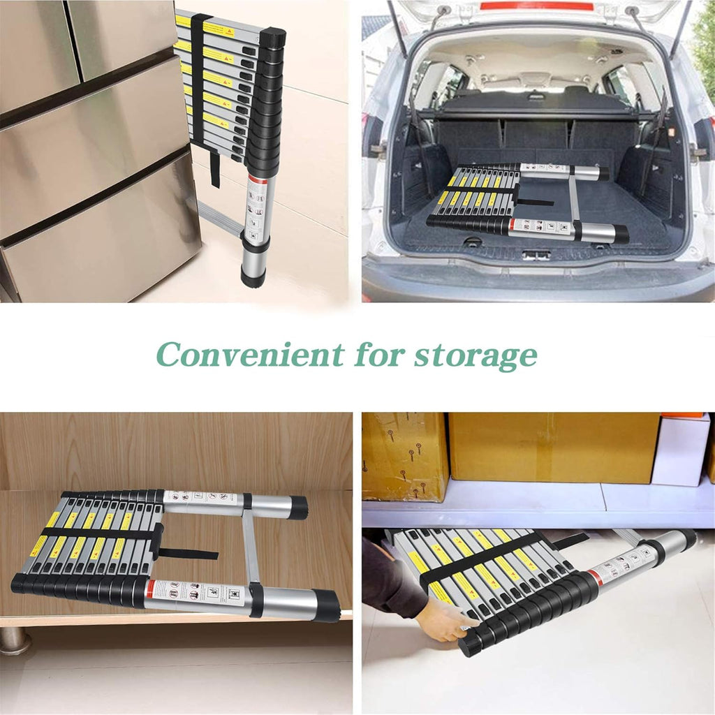 Telescopic Extension Ladder, One-Button Retraction, 330 lbs Capacity, 14.5 FT F558
