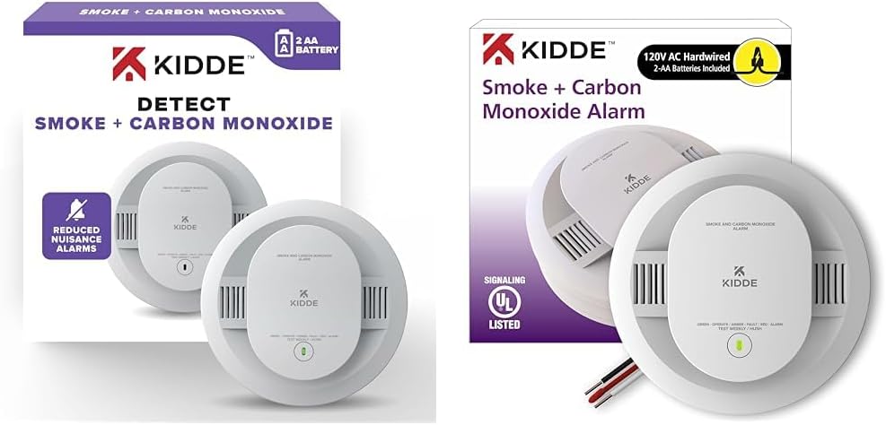 Kidde Smoke Carbon Monoxide Detectors AA Battery Powered Hardwired Interconnectable with Backup LED Indicators