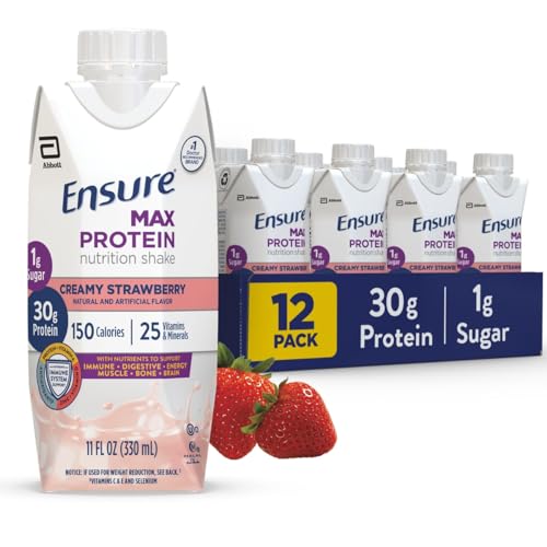 Ensure Max Protein Milk Chocolate with Caffeine Nutrition Shake | 30g Protein, 1g Sugar, 4g Fiber Blend | 12 Pack