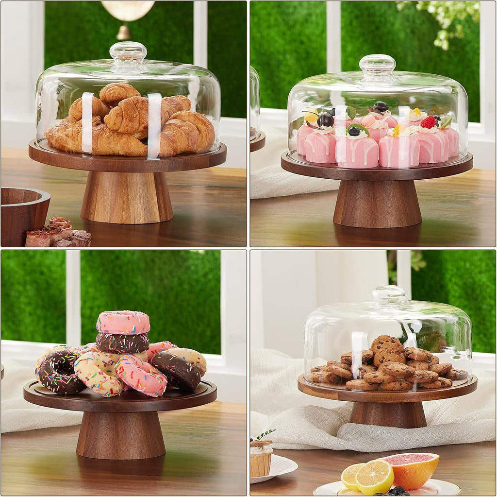 Glass Cake Stand with Dome, 2-in-1 Magnetic Lid, 11IN Y165158