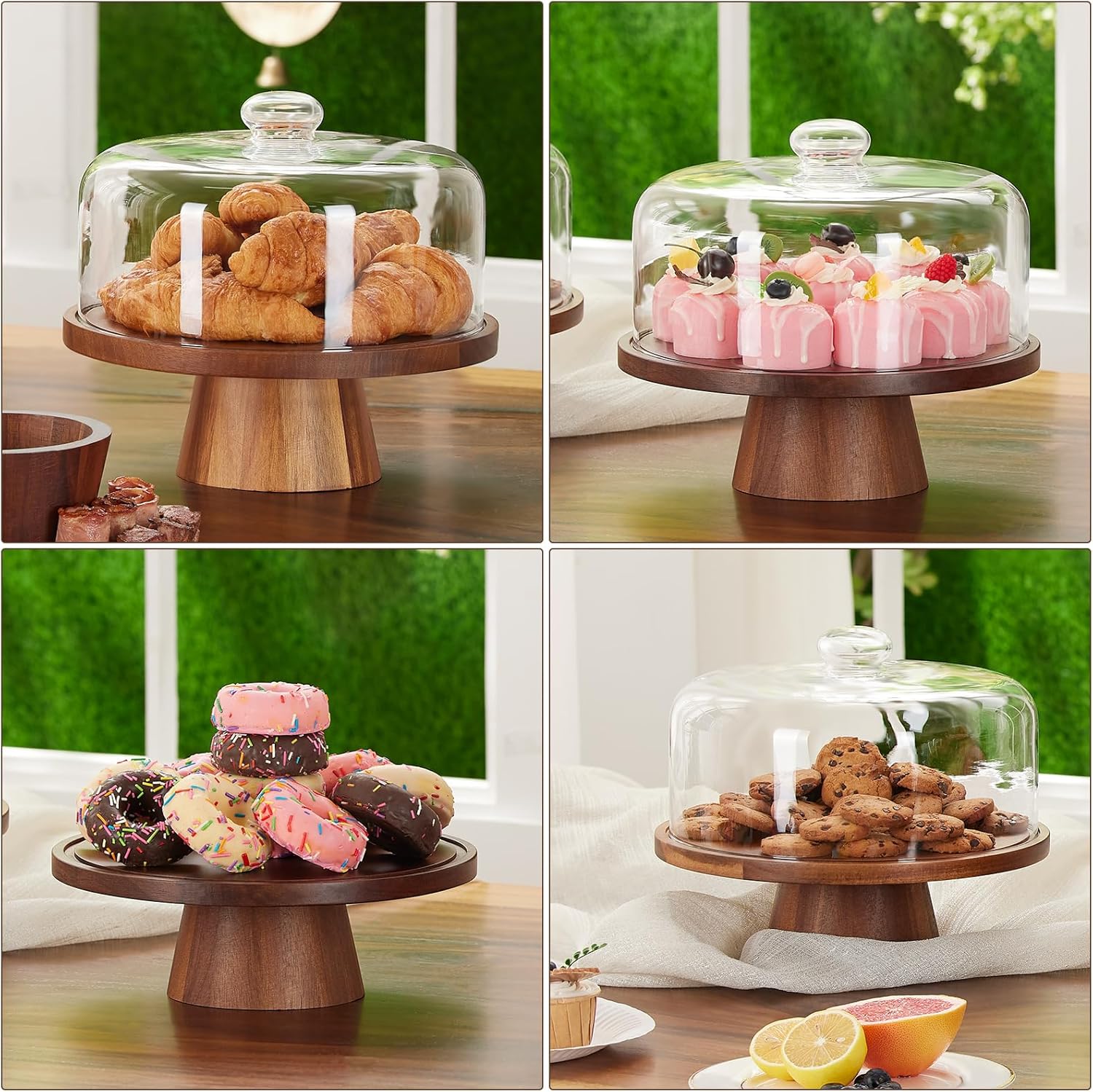 Glass Cake Stand with Dome, 2-in-1 Magnetic Lid, 11IN Y165158
